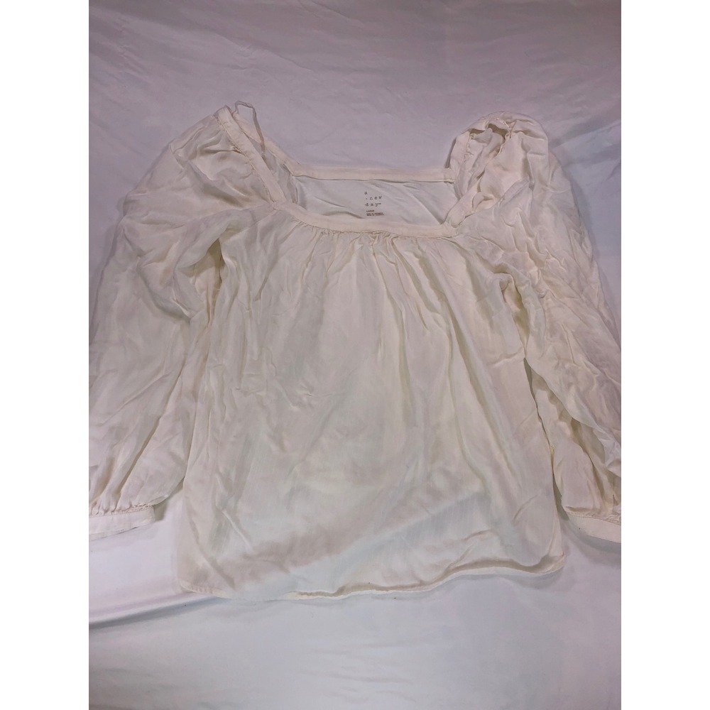 A New Day Cream Puff Sleeve Square Neck Textured Blouse Top Large